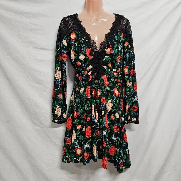 By Anthropologie Lacy V-Neck Mini Dress Women Size 4 Black - Picture 13 of 14